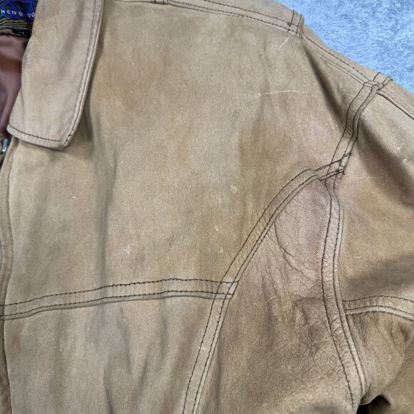 Vintage Miropa Leather Bomber Jacket Tan Distressed 90s Retro Moto Style Mens M - Picture 5 of 13
